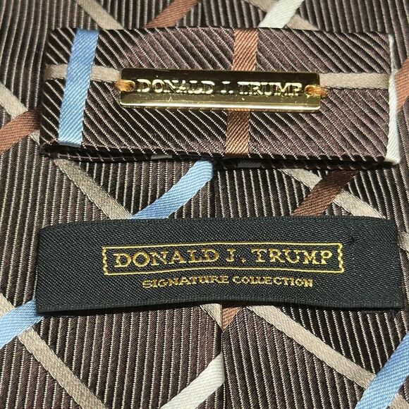 Donald J. Trump Brown Blue 100% Silk tie Necktie Signature Collection Hand Made - Picture 4 of 6